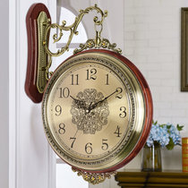 汉时（Hense） 欧式复古轻奢装饰双面钟客厅静音实木挂钟创意石英时钟HDS22(实木外框金属表盘-石英机芯)