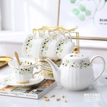 小花季骨瓷咖啡杯套装咖啡具小套装英式下午茶花茶具红茶具咖啡壶(6杯6碟6勺1杯架1壶 8件)