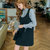 Mistletoe秋款韩版宽松长袖衬衫两件套背带连衣裙(黑色 XL)