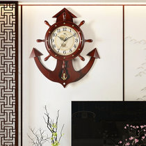 汉时（Hense）欧式创意时尚船舵挂钟客厅静音木质石英装饰摆钟HP40(帆船棕色)