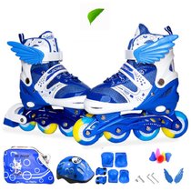 溜冰鞋直排轮滑鞋可调长短旱冰鞋岁男女儿童款8轮全闪套装(蓝色 L号（适合38-42码）)