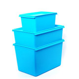 开馨宝 塑料带盖收纳储物整理箱子3件套-蓝色