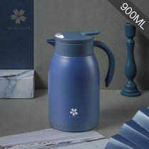 日本AKAW304不锈钢家用保温水壶保温壶办公室热水瓶大容量咖啡壶(900ml-蓼叶蓝)