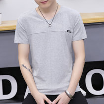 左岸男装夏季新款V领短袖T恤韩版修身青少年纯色纯棉半袖T恤衫潮(灰色 XXXL)