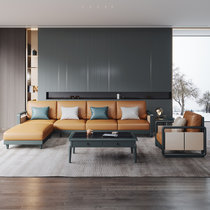 吉木多 现代轻奢科技布免洗防污布艺实木沙发高箱储物转角沙发大小户型家具(墨绿色+橘橙色 1+2+3+茶几)