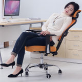 电脑椅家用网布椅可躺转椅时尚办公椅网椅人体工学职员舒适座椅(桔黄色可躺 001)