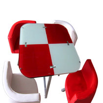 【京好】钢化玻璃餐桌餐椅套装 现代简约环保一桌四椅五件套组合 咖啡茶馆商业桌A146(红白 用不锈钢支架)