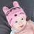 牛奶朋友宝宝胎帽秋冬毛线帽新生儿套头帽皇冠婴儿毛线帽手工编织(粉色（CAT） 均码0-12个月（45-48CM）)