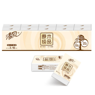 清风原木纯品手帕纸3层10张10包装(1条10包) 清风原木纯品手帕纸3层10张10包装(1条10包)