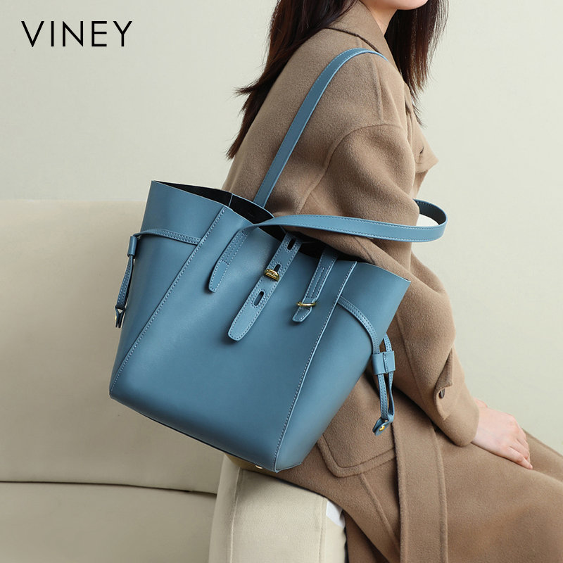 viney包包2021新款潮秋冬真皮手提单肩大容量百搭时尚托特水桶女包