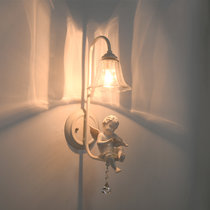 创意个性美式陶瓷玻璃壁灯简约铁艺卧室床头灯过道走廊阳台灯白色树脂天使娃娃(白色布艺灯罩 带5w光源)