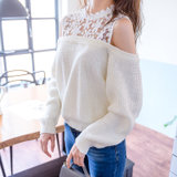 Mistletoe2017秋冬装女针织衫新款韩版长袖针织打底衫露肩毛衣(白色 S)