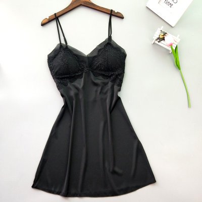 吊带睡衣女夏季性感睡裙带胸垫春秋韩版冰丝绸