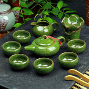 豹霖功夫茶具套装 陶瓷冰裂釉整套茶具茶壶茶杯六色杯(孔雀绿 泡沫安全包装)
