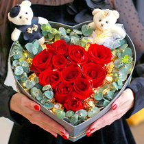 爱的约定 （星光款）—11枝红玫瑰粉玫瑰礼盒搭配10颗巧克力+小熊圣诞节生日祝福表白鲜花速递同城配送附近花店(红色 11枝)