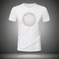 欧洲站美杜莎夏季2020新款潮流牌男士丝光棉烫钻短袖T恤大码体恤.(130 白)