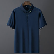 POLO衫男士短袖T恤夏季高端商务休闲短袖衫中老年透气轻薄上衣(深蓝色 52)