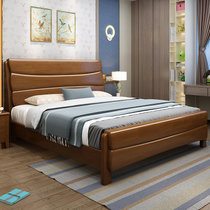 恒兴达 橡胶木实木床气压高箱储物床主卧1.8米新中式双人床简约现代1.5米抽屉床单人大床(1.8*2米胡桃色 单床)