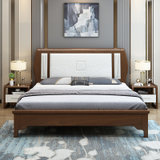 吉木多 美式实木床主卧双人床1.5米1.8m经济型现代简约储物婚床(1.5*2米（胡桃色+白） 床+床头柜*2)
