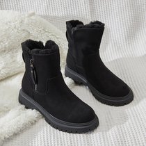 SUNTEK雪地靴女2021年新款一体冬季加绒加厚防水防滑厚底保暖棉鞋子(38 黑色系列2)