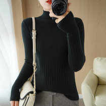 秋冬季新款女士半高领针织羊毛衫时尚百搭套头修身打底衫洋气毛衣(黑色 XL)