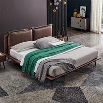 A家 布艺床 卧室婚床双人床框架结构1.5米1.8米单人床双人床卧室家具(咖啡色 床+床垫+床头柜*2)
