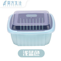 厨房多功能洗菜沥水篮双层带盖洗菜篮水果篮塑料家用果蔬保鲜盒(浅蓝【1个装】)