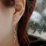 微风·999纯银耳线 耳环韩国 小耳坠女短款气质螺旋波浪曲线 耳饰(99足银 防过敏 默认版本)
