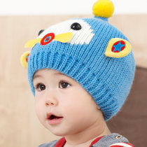 韩国婴儿帽子秋冬季0-3-6-12个月男女宝宝帽子儿童小孩套头毛线帽(牛仔蓝)