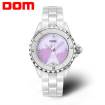 多姆（DOM）手表 女表 韩版时尚商务个性薄款水钻女士手表 白色陶瓷表(粉贝面)