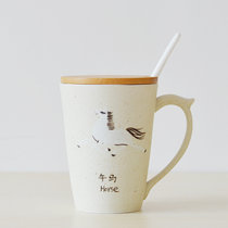 简约十二生肖陶瓷杯子创意马克杯带盖勺杯早餐杯(生肖马+送盖勺杯垫)
