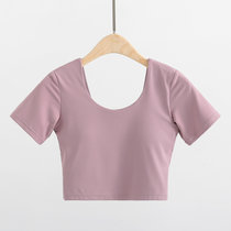 lulu瑜伽服女带胸垫运动T恤紧身露脐背心速干跑步短袖健身服上衣(XL 罗兰紫)