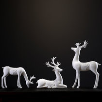 一鹿携手摆件 陶瓷福鹿创意北欧客厅玄关酒柜茶柜简约现代家居装饰品鹿摆件(福鹿-整套三只)