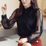 2021春季韩版雪纺衫灯笼袖蕾丝衫女装大码上衣(黑色（常规款） 3XL)