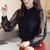 2021春季韩版雪纺衫灯笼袖蕾丝衫女装大码上衣(黑色（常规款） S)