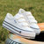 春夏韩版低帮白色帆布鞋女学生厚底松糕鞋魔术贴单鞋平跟休闲板鞋(白色 40)