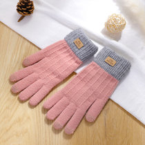 冬季女士骑行加绒保暖触屏手套 仿羊绒防寒加厚针织手套(粉色 均码)