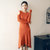 2017秋季新款女装韩版一字领气质针织连衣裙修身毛衣裙显瘦包臀裙子(桔色 L)