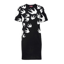MCQ黑色棉质白色燕子图案长款短袖连衣裙RLT71-1000S码黑色 时尚百搭