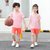 朴朴米 儿童短袖背心运动速干套装户外跑步训练服(短袖运动-橘粉 110cm)