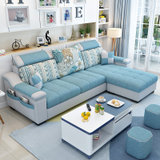 紫茉莉简约现代布艺沙发小户型客厅家具整装组合可拆洗转角三人位布沙发(海绵版（下单备注）颜色可选 直排三人位（送两张凳子）)