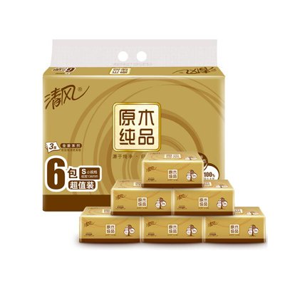 清风原木(小金装)3层130抽6包小规格抽取式面纸(1提装/2提装/3提装)(1提) 清风原木(小金装)3层130抽6包小规格抽取式面纸(1提装/2提装/3提装)(1提)