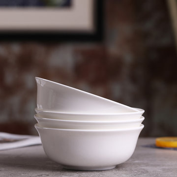 景德镇骨瓷面碗6英寸大碗 陶瓷饭碗汤碗4件套装 纯白(四件套)