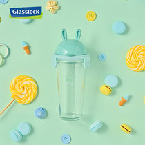 Glasslock卡通钢化玻璃水杯随手杯学生韩国清新可爱水杯便携茶杯(460ml-绿色兔子款)