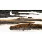 靳翰龙<月初开> 国画 山水画 水墨写意 清远 黄湾山人 骆驼 横幅