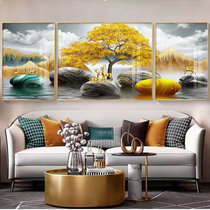 客厅沙发背景墙三联挂画轻奢现代简约组合装饰画(银杏与鹿B款 左右70*90 中间90*120)