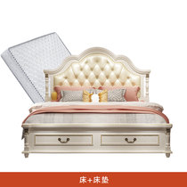 美式床实木双人床1.8米主卧婚床1.5米欧式公主床现代简约卧室家具(床+床垫 1800mm*2000mm)