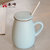 豪峰 陶瓷马克杯水杯咖啡杯牛奶杯带盖勺广告杯可加印logo(天蓝牛奶杯配盖勺)