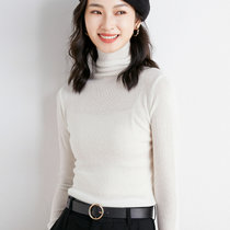 秋冬季新款女士高领针织羊毛衫时尚百搭修身堆堆领套头打底衫内搭毛衣(白色 XL)