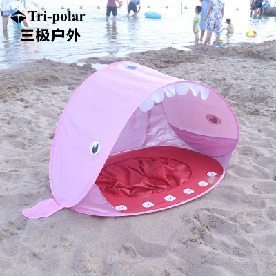 全自动速开儿童沙滩帐篷简易便携可爱鲨鱼小孩海边玩沙防晒游戏屋TP2345(粉红色)